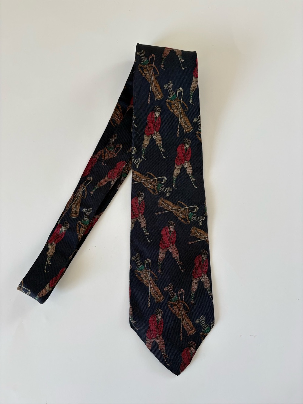 VNTG Polo Ralph Lauren Tie Navy Blue Golf Clubs Golfer Silk Hand USA Made Novelt